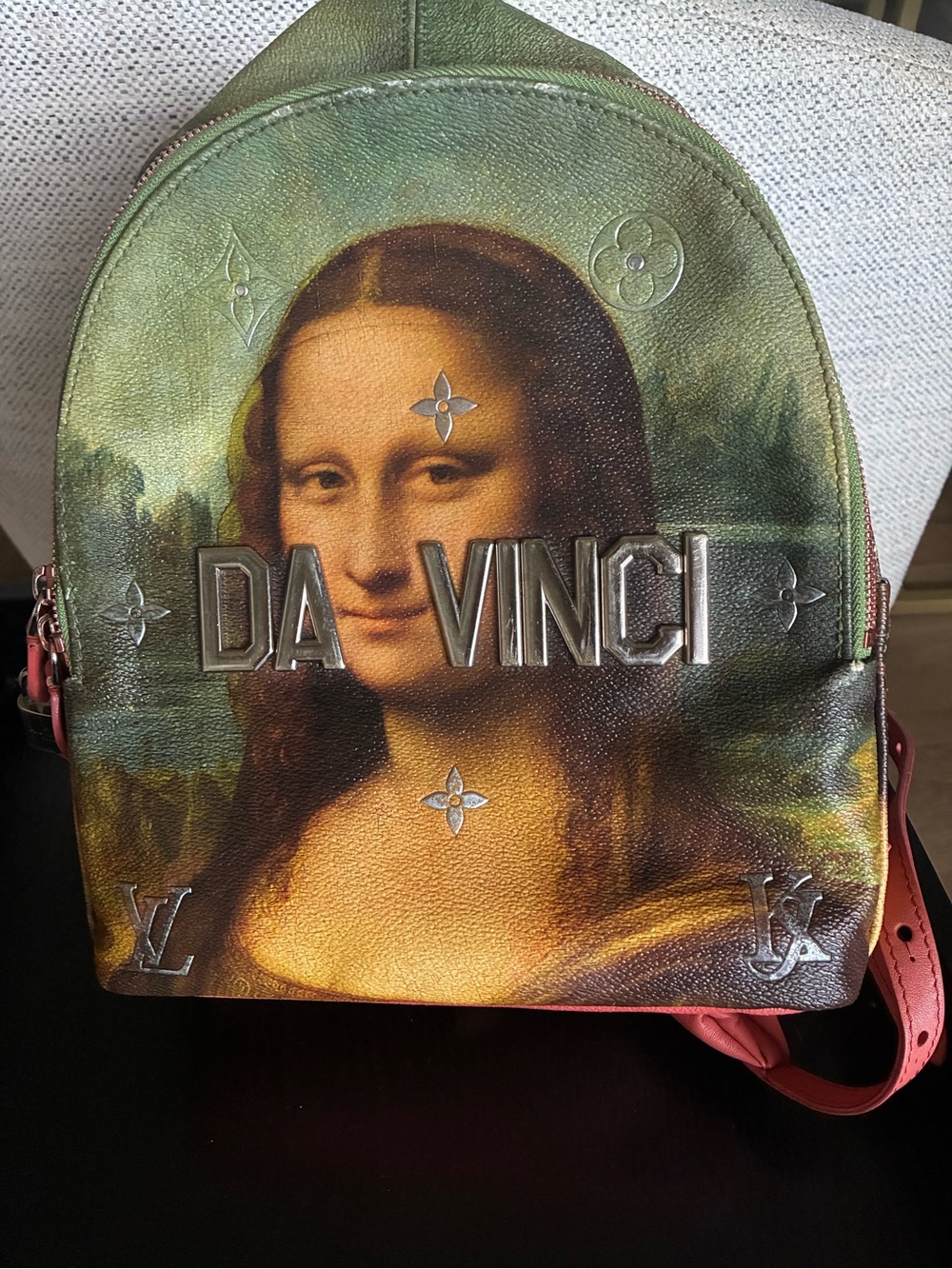 Louis Vuitton Da Vinci Print Mini Backpack - Green/Brown with Red Strap